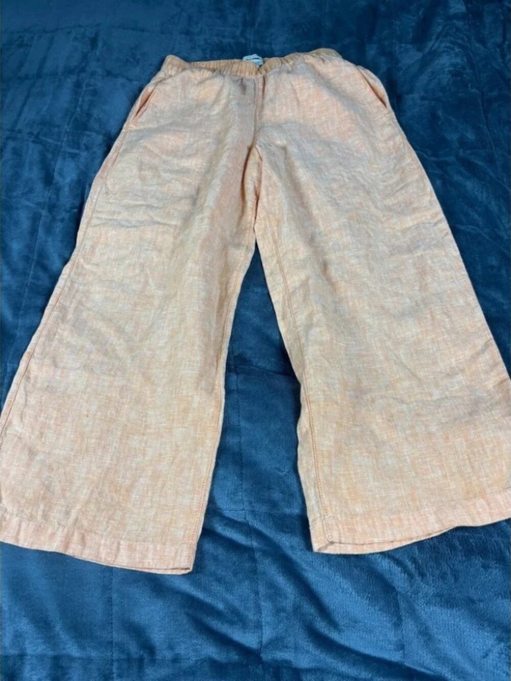 Cynthia‎ Rowley Orange 100% Linen Wide Leg Cropped Pants Elastic Waist Womens S